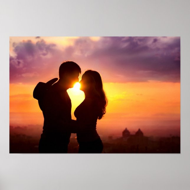 Paar Silhouetten bei Sonnenuntergang Poster (Vorne)