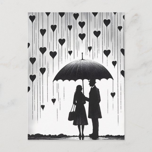 Paar Stehend unter einem Regenschirm, herzförmiger Postkarte (Vorderseite)