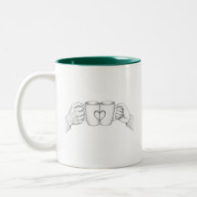 Paar Tassen Herz Toast Färbseite Linienkunst Tasse