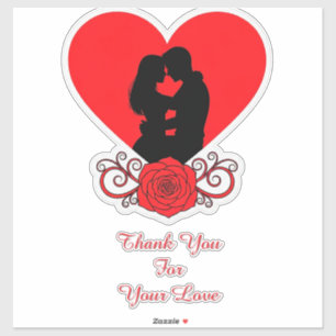 Paar umarmt in rotem Herz mit verzierter Rose Aufkleber