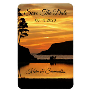 Paar und Hund romantischer Strand Küste Sonnenunte Magnet