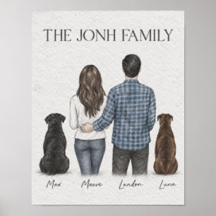 Paar und zwei Hunde Familien Graphit-Porträt Poste Poster