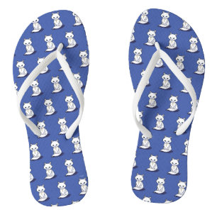 Paar von KiniArt White Cat Flip Flops