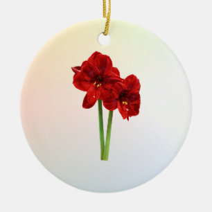 Paar von Red Amaryllis Keramik Ornament