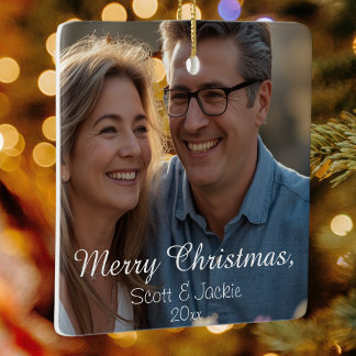 Paar Weiß Kalligrafie Foto Personalisieren Keramikornament