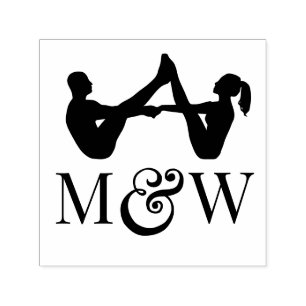 Paar-Yoga-Pose Hochzeit 2 Initialen LG Et-Zeichen Permastempel