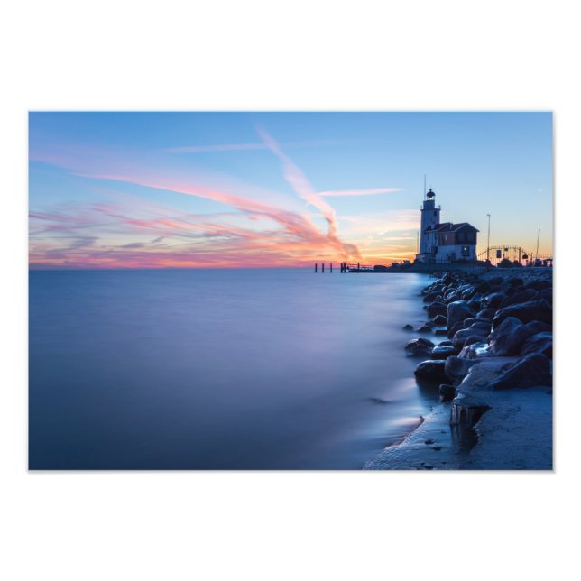 Paard van Marken Leuchtturm in einem blauen Sonnen Fotodruck (Vorne)