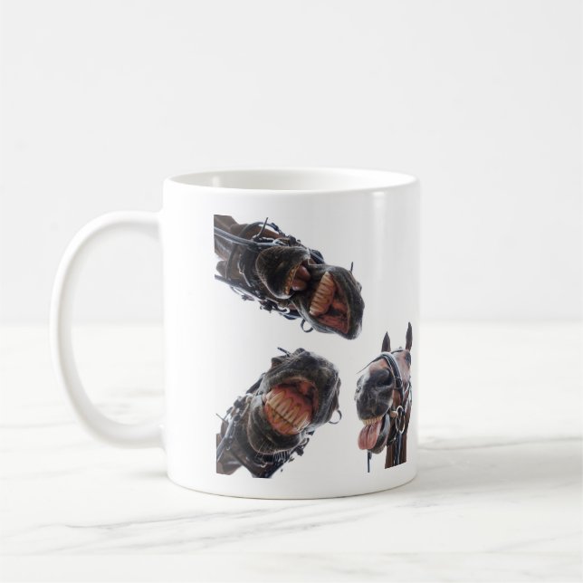 Paarden in de mond gekeken. 3 paarden lachend, hum kaffeetasse (Links)