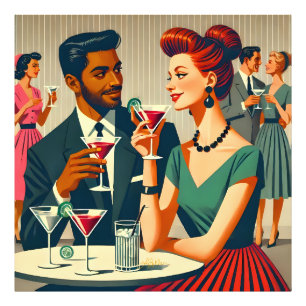 Paare auf der Cocktailparty der Mitte des Jahrhund Fotodruck