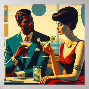 Paare auf einer Cocktailparty im Stil der Mitte de Poster