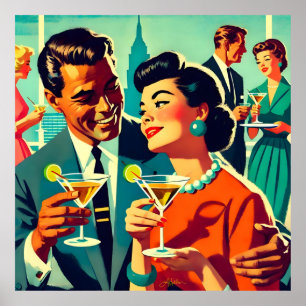 Paare auf einer Cocktailparty im Stil der Mitte de Poster
