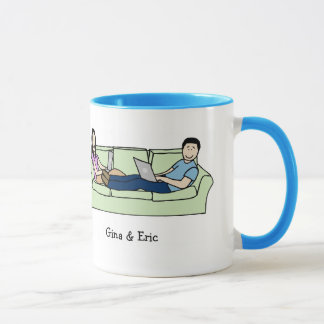 Paare auf Laptops - personalisierte Cartoon-Tasse Tasse