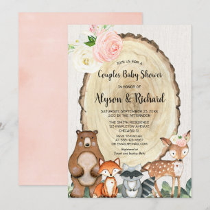 Paare Babydusche Mädchen rosa Wald Tier Einladung