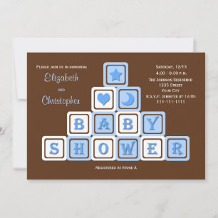 Paare Coed Baby Dusche Einladung Blue Blocks