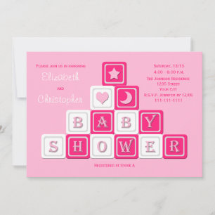 Paare Coed Baby Dusche Einladung Pink Blöcke