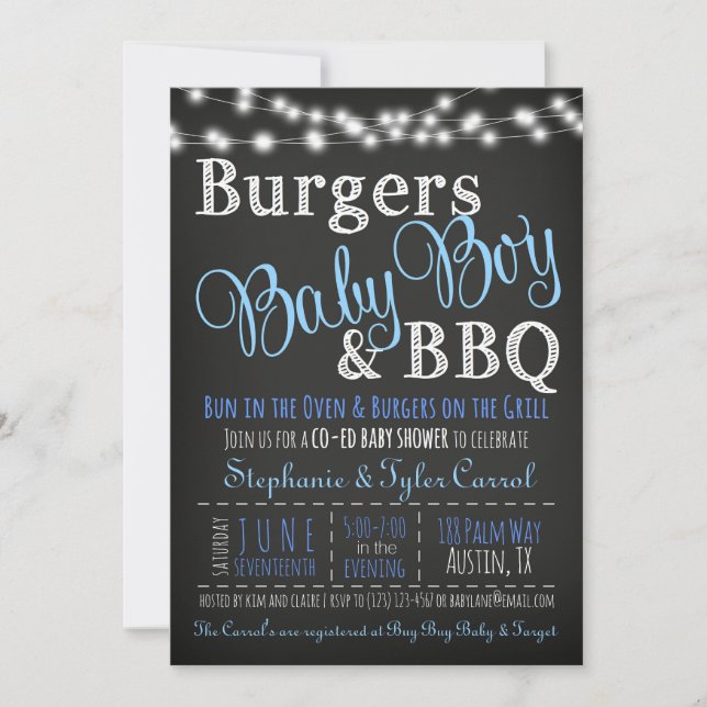 Paare Coed Burger Baby Boy GRILLEN Einladung (Vorderseite)
