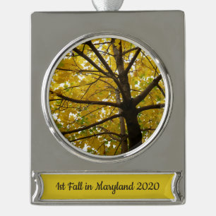 Paare der gelben Ahornbäume Herbstnatur Banner-Ornament Silber