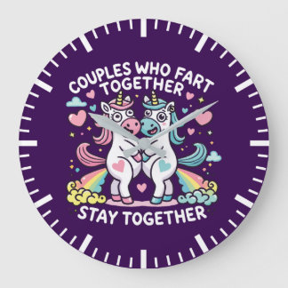 Paare, die gemeinsam die Furz Bleibe - Einhorn Große Wanduhr