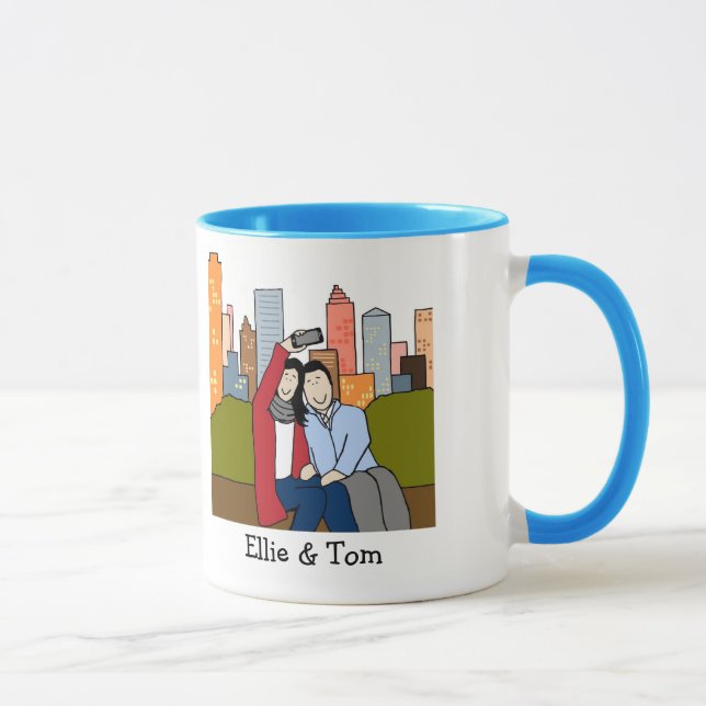 Paare, die selfie- personalisierte Cartoon-Tasse Tasse (Rechts)