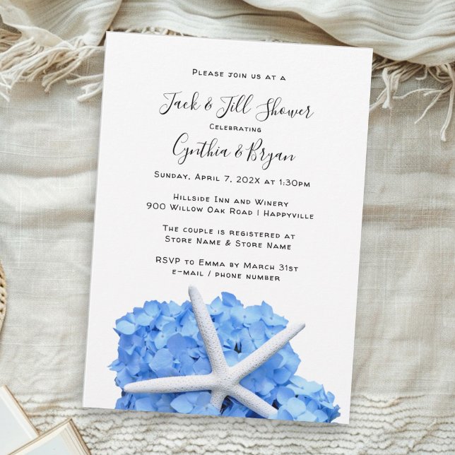 Paare Dusche Blue Hydrangea Starfish Einladung (Von Creator hochgeladen)