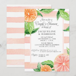 Paare Dusche Citrus Pink Grapefruit Wasserfarbe Einladung