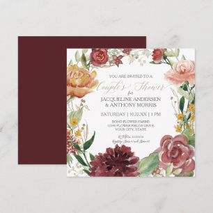 Paare Dusche Fall Floral Burgund Blush Rose Einladung