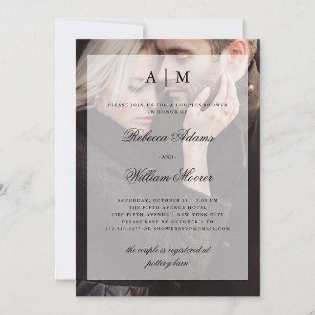 Paare Dusche Foto Einladung mit Overlay (Vorderseite)