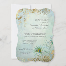 Paare Dusche Gold Leaf Peacock Feathers Elegant Einladung