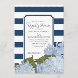 Paare Dusche Navy Blue Hydrangea Script Art Deco Einladung
