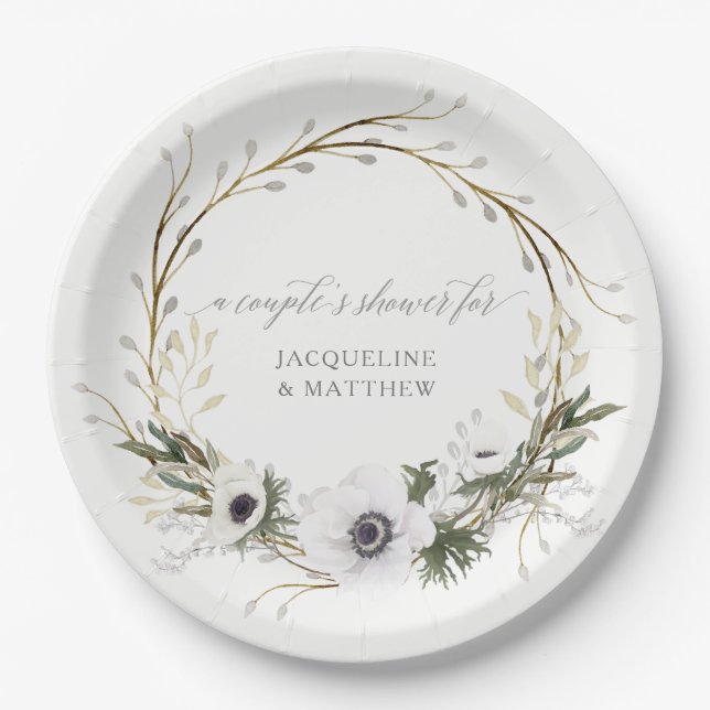 Paare Dusche Rustikale BOHO Wreath Anemone Wreath Pappteller (Vorderseite)