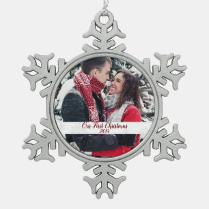 Paare Erste Weihnachten Schneeflocken Zinn-Ornament