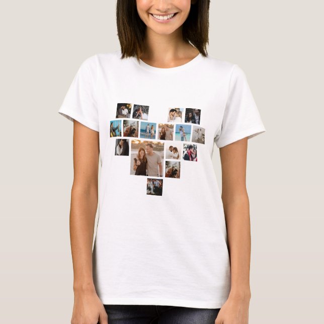 Paare geben Valentinstag Herz Foto Collage T-Shirt (Vorderseite)