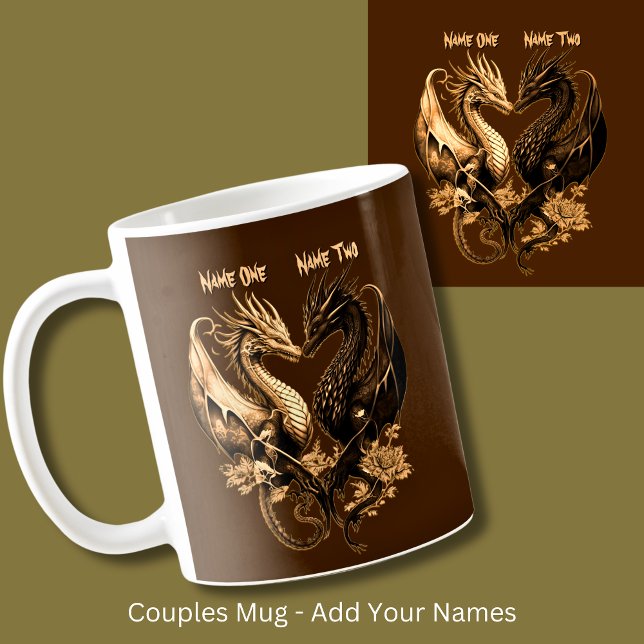 Paare Gold Dragons Namen hinzufügen Kaffeetasse (Von Creator hochgeladen)