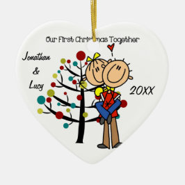 Paare im Liebe-ersten Weihnachten verzieren Keramikornament