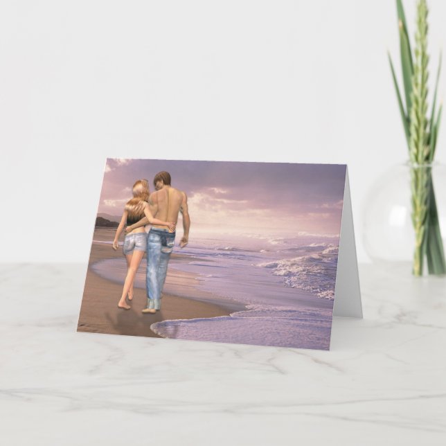 Paare in der Liebe, die auf Strand in den Karte (Vorderseite)
