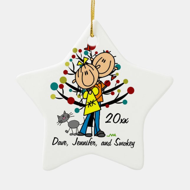 Paare in der Liebe-und Katzen-personalisierten Keramik Ornament (Vorne)