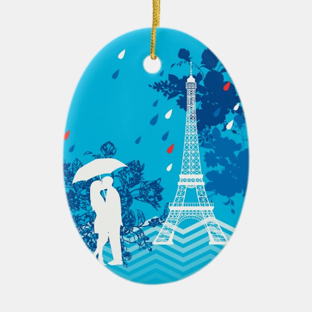 Paare in Paris mit Eiffle Turm Keramik Ornament (Vorne)
