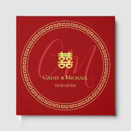 Paare Initialen moderne chinesische Hochzeit rot Gästebuch