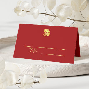 Paare Initialen moderne chinesische Hochzeit rot Platzkarte