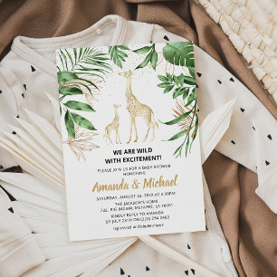 Paare Jungle Safari Grüne & Gold Baby Dusche Einladung