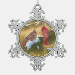 Paare Kardinäle Schneeflocken Zinn-Ornament
