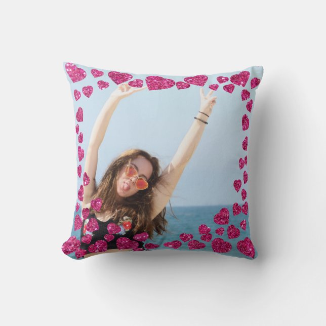 Paare Liebe Foto Rosa Glitzer Herz Modernes Niedli Kissen (Vorderseite)