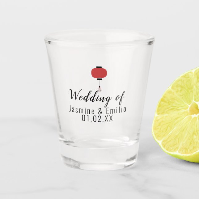 Paare mit asiatischen Logos für Hochzeiten Schnapsglas (Vorderseite)