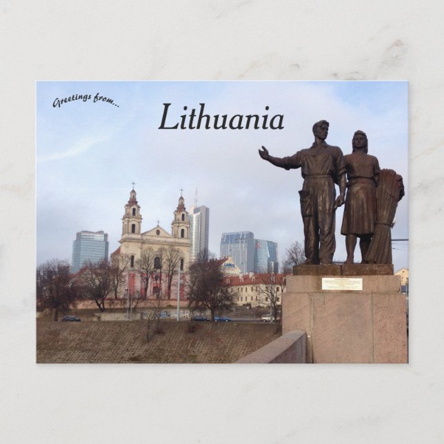 Paare mit weißem Sculputre Vilnius Litauen Postkarte (Vorderseite)