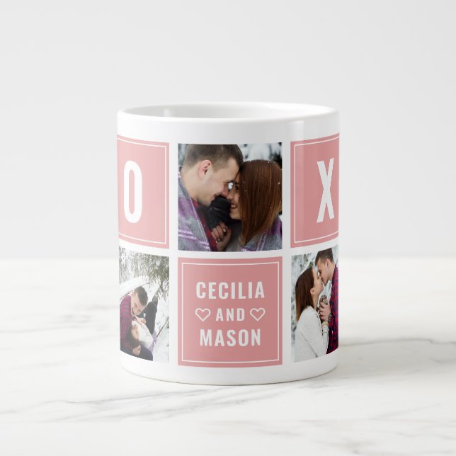 Paare Name XOXO Valentine's Day Custom Foto Jumbo-Tasse (Vorderseite)