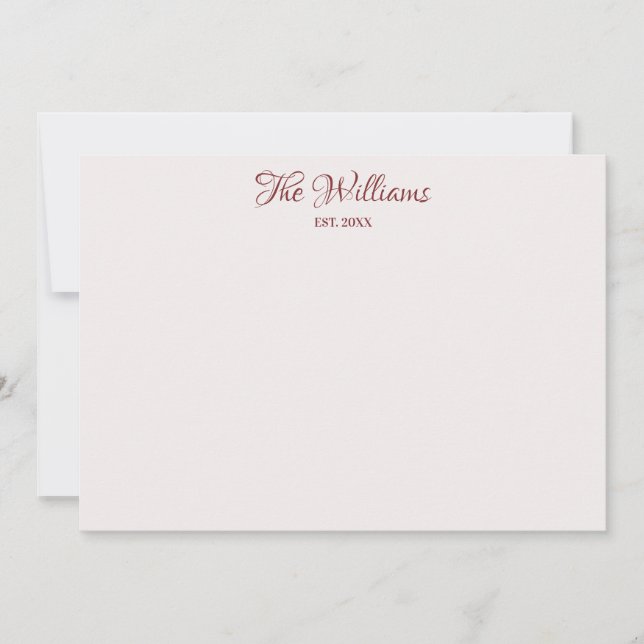 Paare Personalisiert Burgundy Elegante Kalligraphi Mitteilungskarte (Vorderseite)