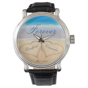 Paare Personalisiert für immer   Herzen in Sand Armbanduhr