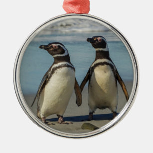 Paare Pinguine auf dem Strand Silbernes Ornament