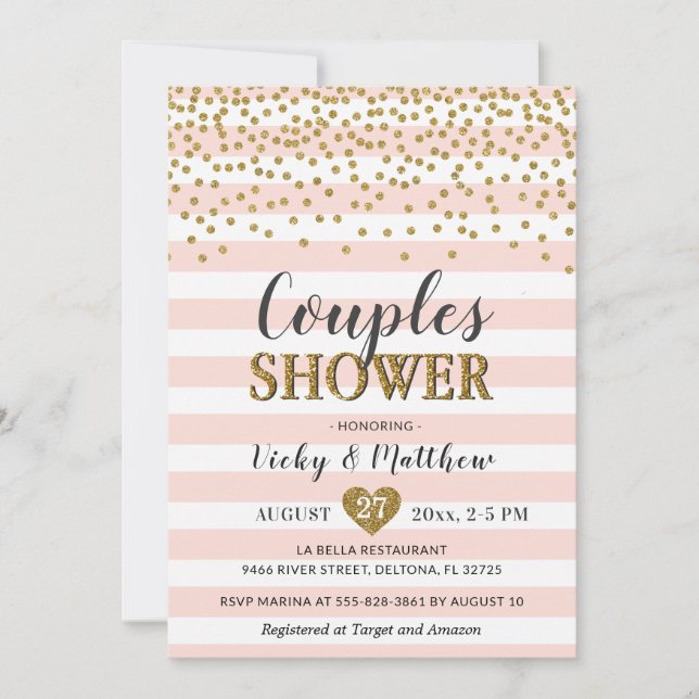 Paare Polterabend Blush Pink Gold Confetti Einladung (Vorderseite)