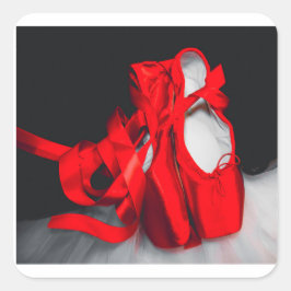 Paare rote Ballettspitzen Schuhe mit Tutus Quadratischer Aufkleber